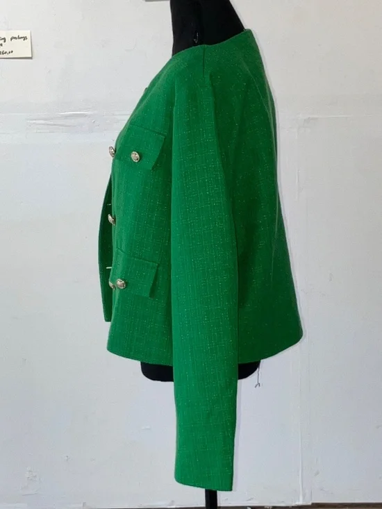French inspired green, collarless, tweed jacket - Picture 5 of 10